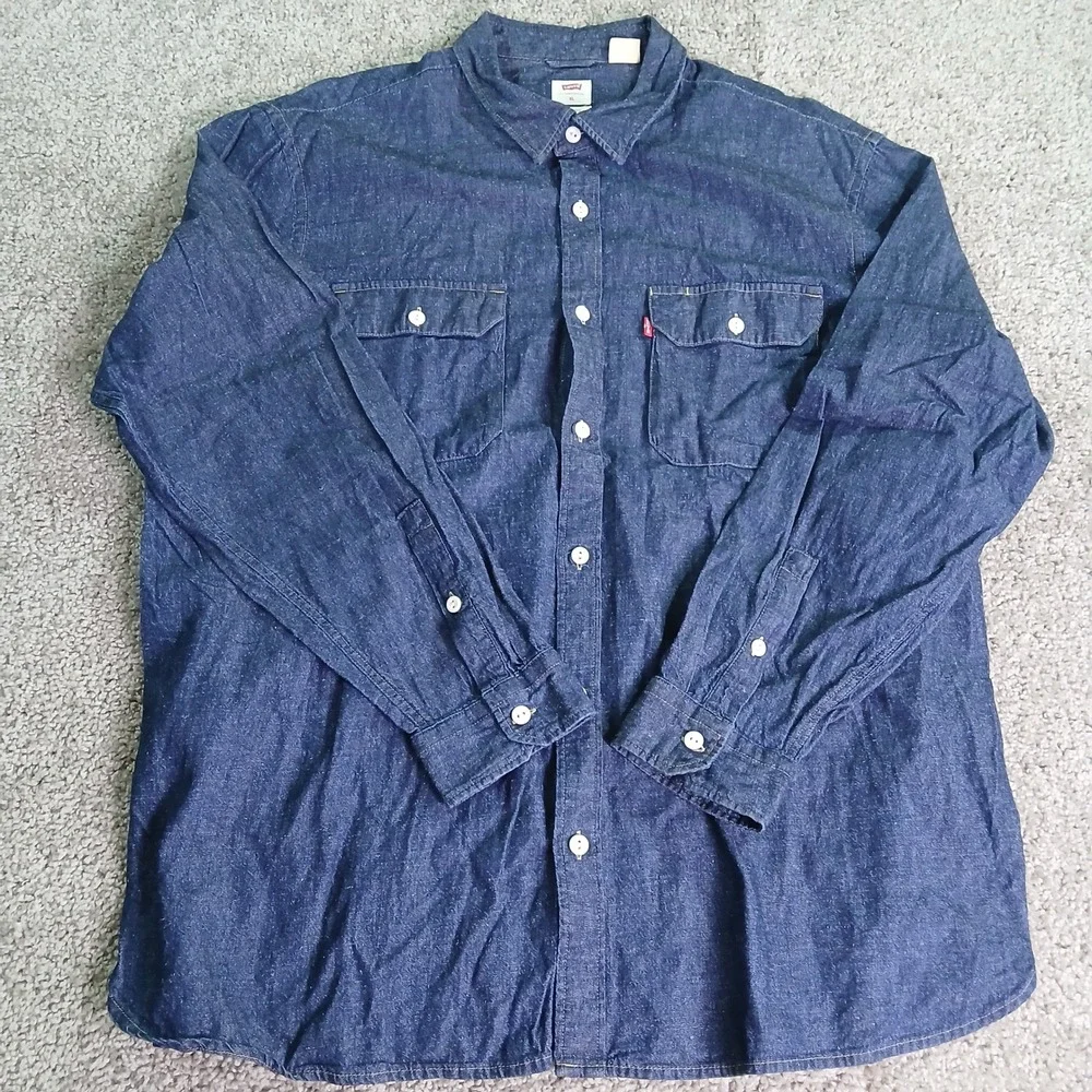Levis Mens XL Relaxed Fit Denim Shirt Dark Wash Cotton Hemp LS 19573-0135